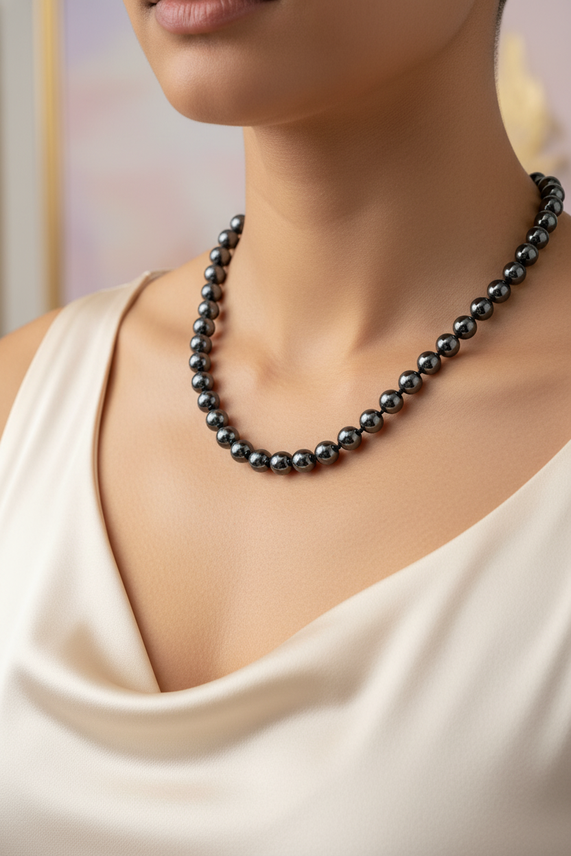 Hematit Doğal Taş Kolye – 8 mm Düğümlü, Unisex Tasarım