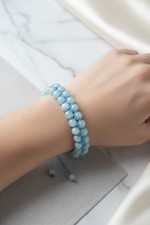 Akuamarin 8mm Çift Sıra Makrome Doğal Taş Bileklik