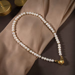 İnci Doğal Taş Gümüş El Ele Kolye