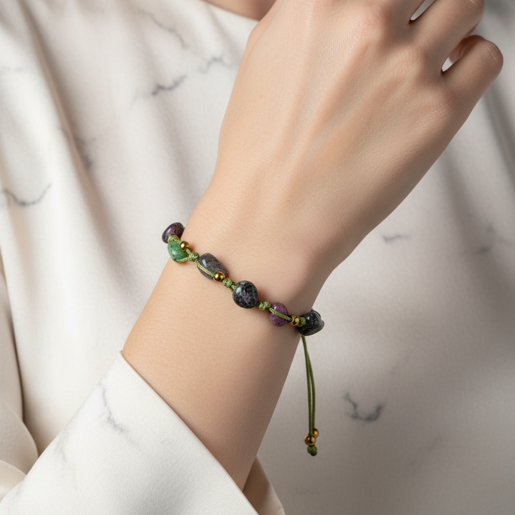 Anyolit Natürel Kesim Doğal Taş Makrome Bileklik – Unisex El İşçiliği