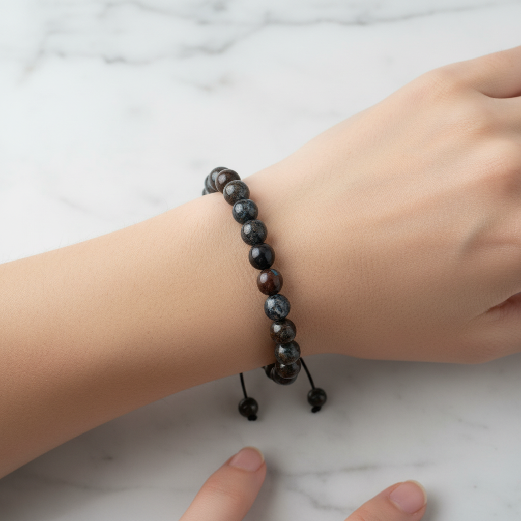 Azurit 8 mm Merdiven Kapama Doğal Taş Bileklik – El İşçiliği