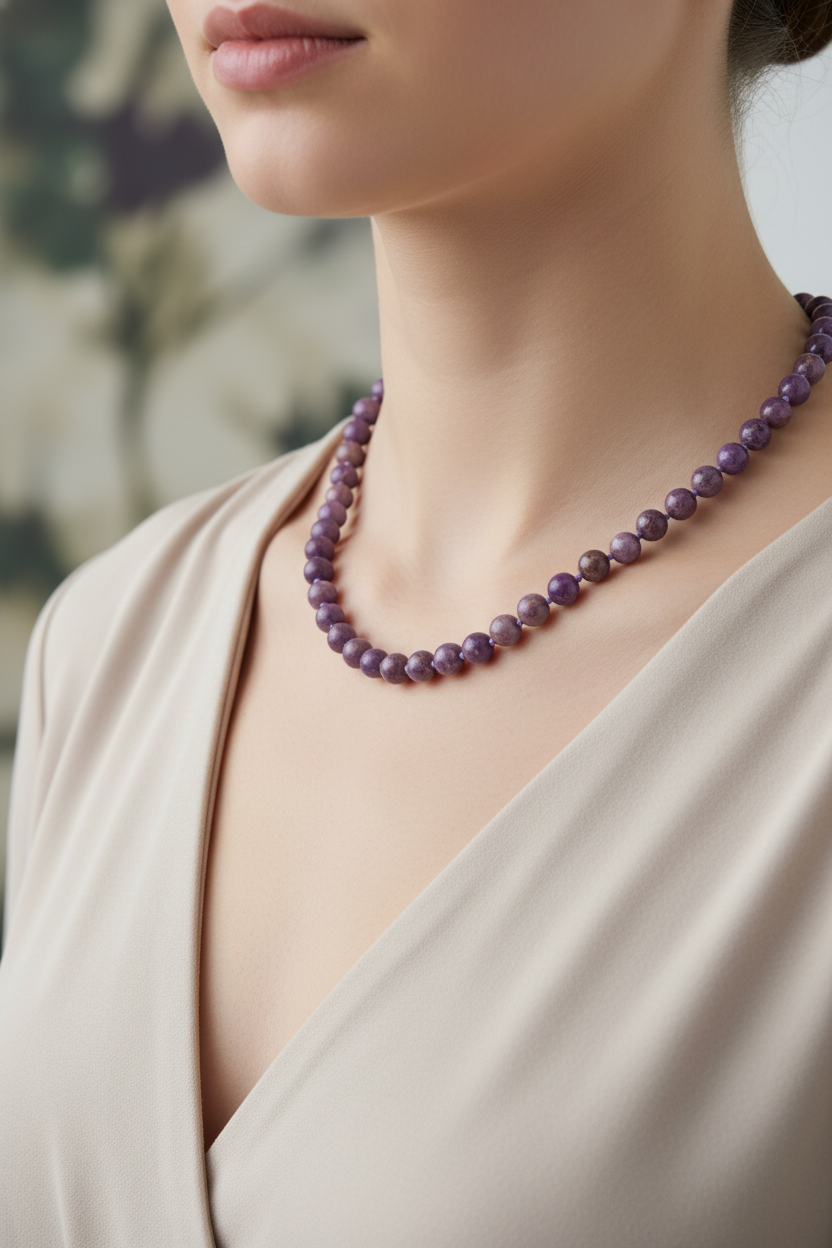 Fosfosiderit 8 mm Düğümlü Doğal Taş Kolye – Özel Tasarım