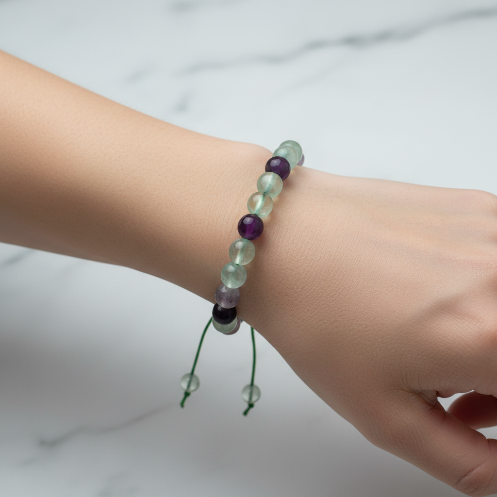 Yeşil Florit 8 mm Merdiven Kapama Doğal Taş Bileklik – El İşçiliği
