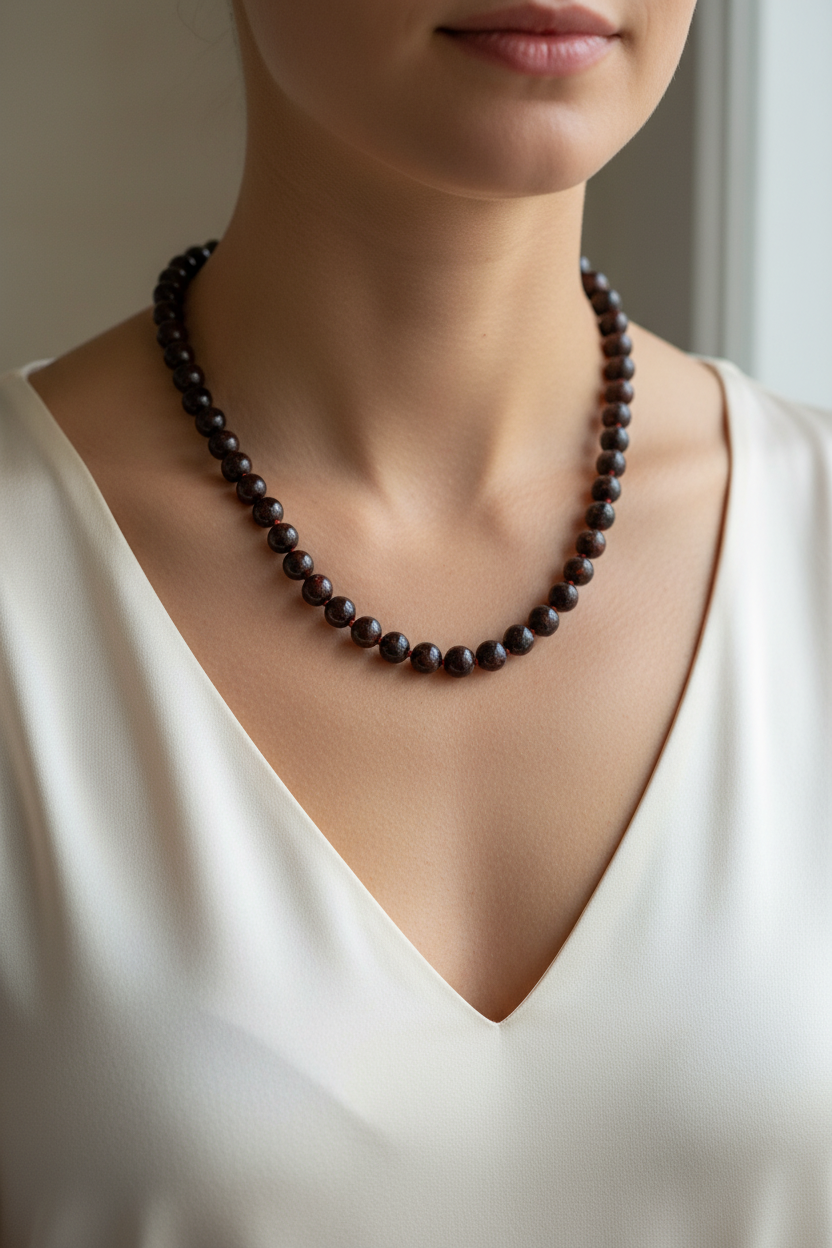 Dragon Jasper Doğal Taş Kolye – 8 mm Düğümlü, Unisex Tasarım