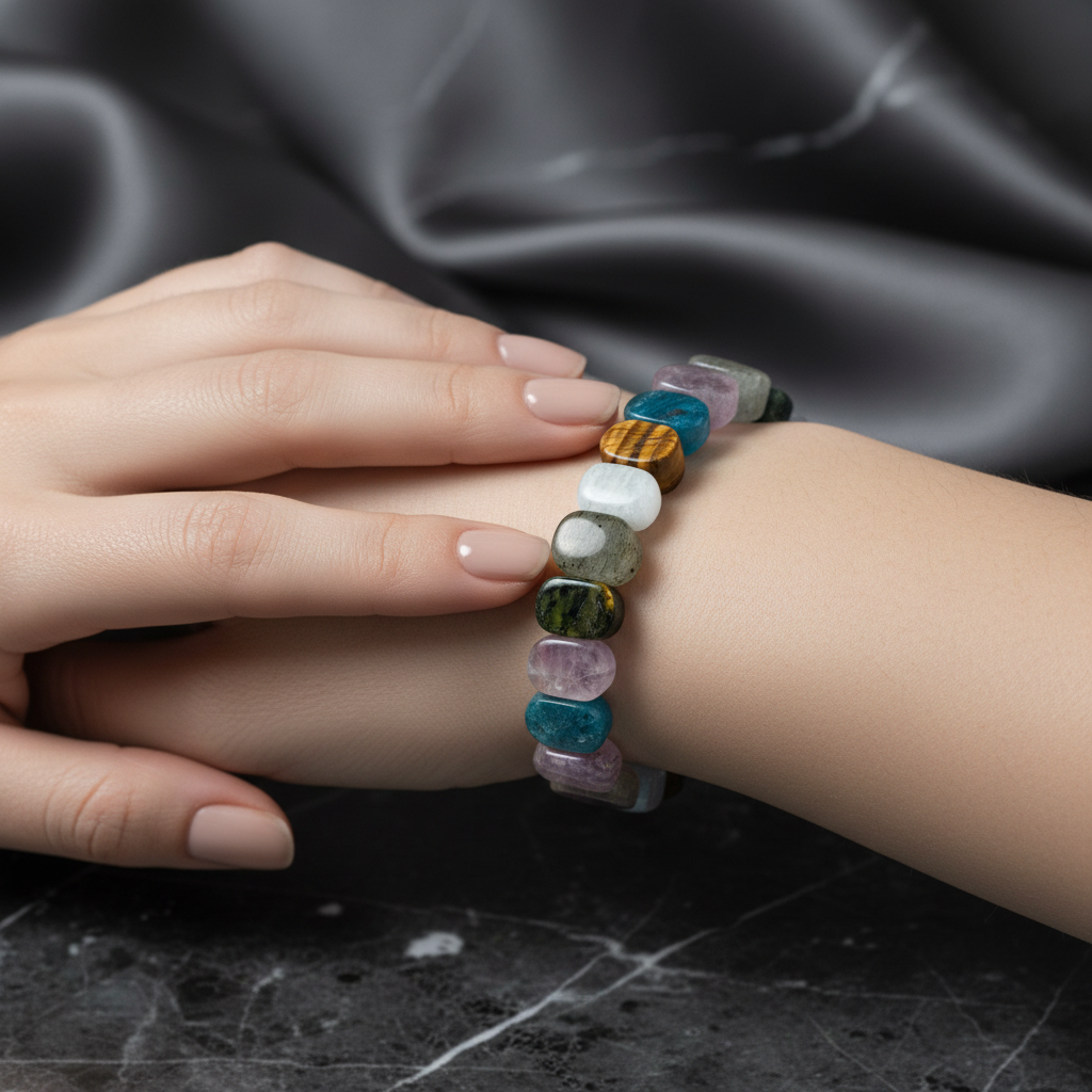 Balık Burcu Doğal Taş Bileklik – Akuamarin, Ametist, Kaplan Gözü, Labradorit, Mavi Apatit, Pembe Kuvars & Yeşim