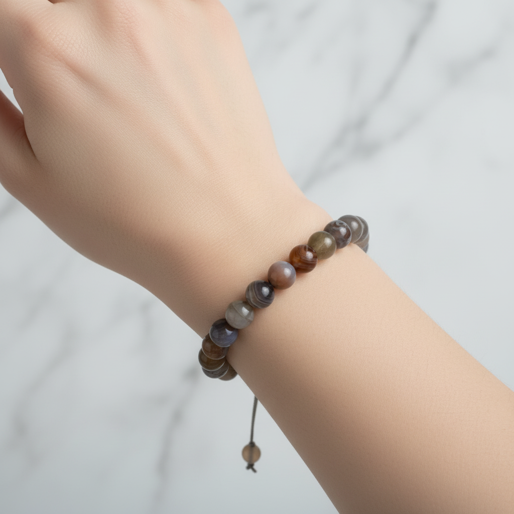 Botswana Akiği 8 mm Merdiven Kapama Doğal Taş Bileklik – El İşçiliği