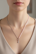 Pembe Kuvars Doğal Taş 925 Ayar Gümüş Çiçek Motifli Kolye – Özel Tasarım