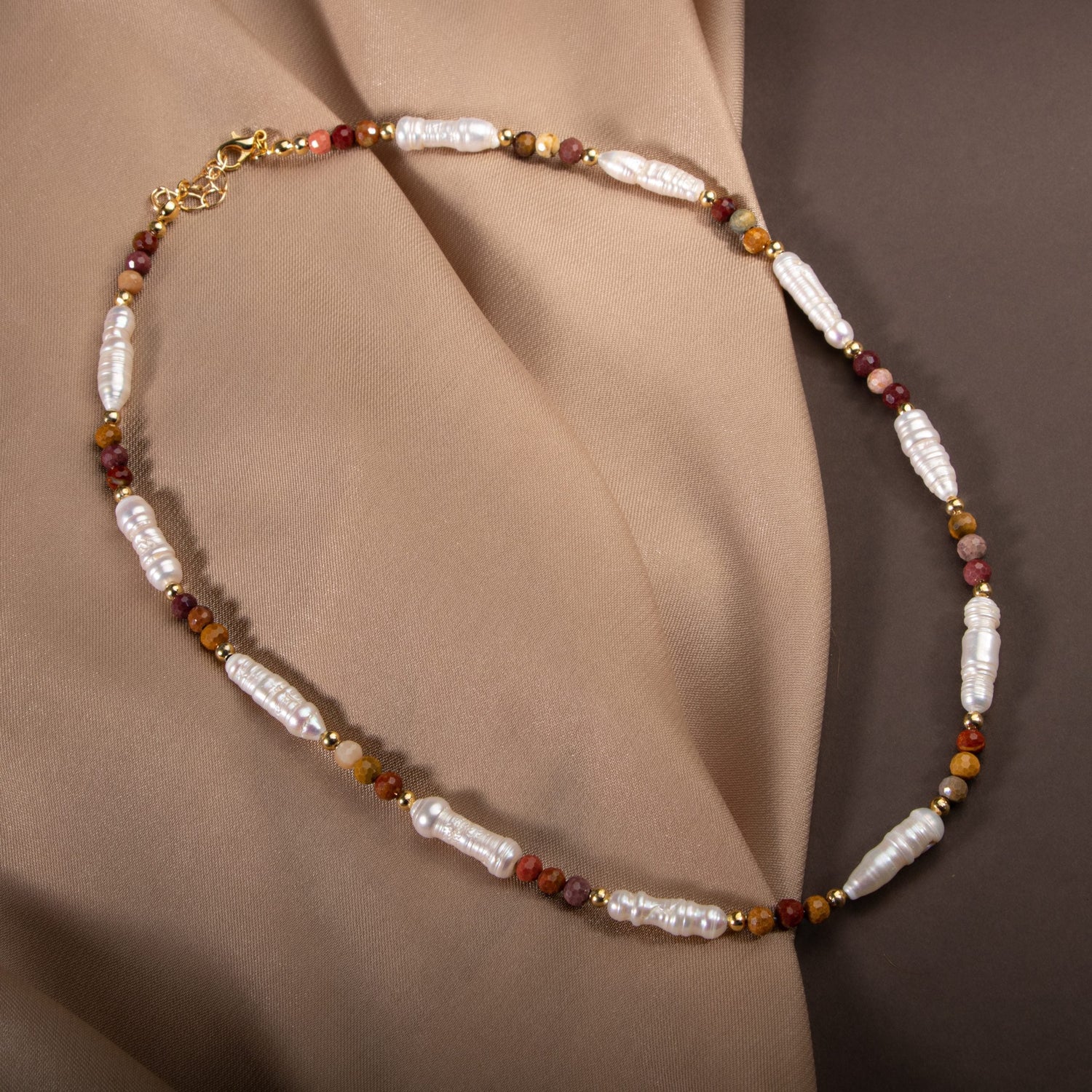 İnci-Jasper Doğal Taş Gümüş Kolye