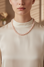 Morganit Doğal Taş Kolye – 8 mm Düğümlü, Unisex Tasarım