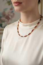 Kırmızı Akik & Hematit Doğal Taş Kolye – Özel Tasarım