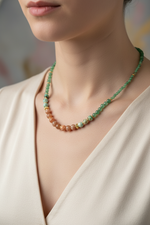 İspanyol Varisit, Güneş Taşı & Yeşil Aventurin Doğal Taş Altın Kaplama Kolye – Özel Tasarım