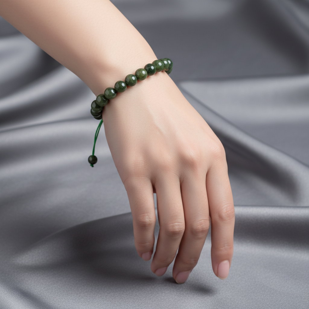 Yeşim 8 mm Merdiven Kapama Doğal Taş Bileklik – El İşçiliği