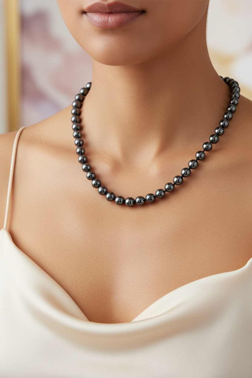 Hematit Doğal Taş Kolye – 8 mm Düğümlü, Unisex Tasarım