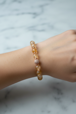 Sitrin ve Hematit Doğal Taş Bileklik – Zirkon Aparatlı, 8 mm Unisex Tasarım