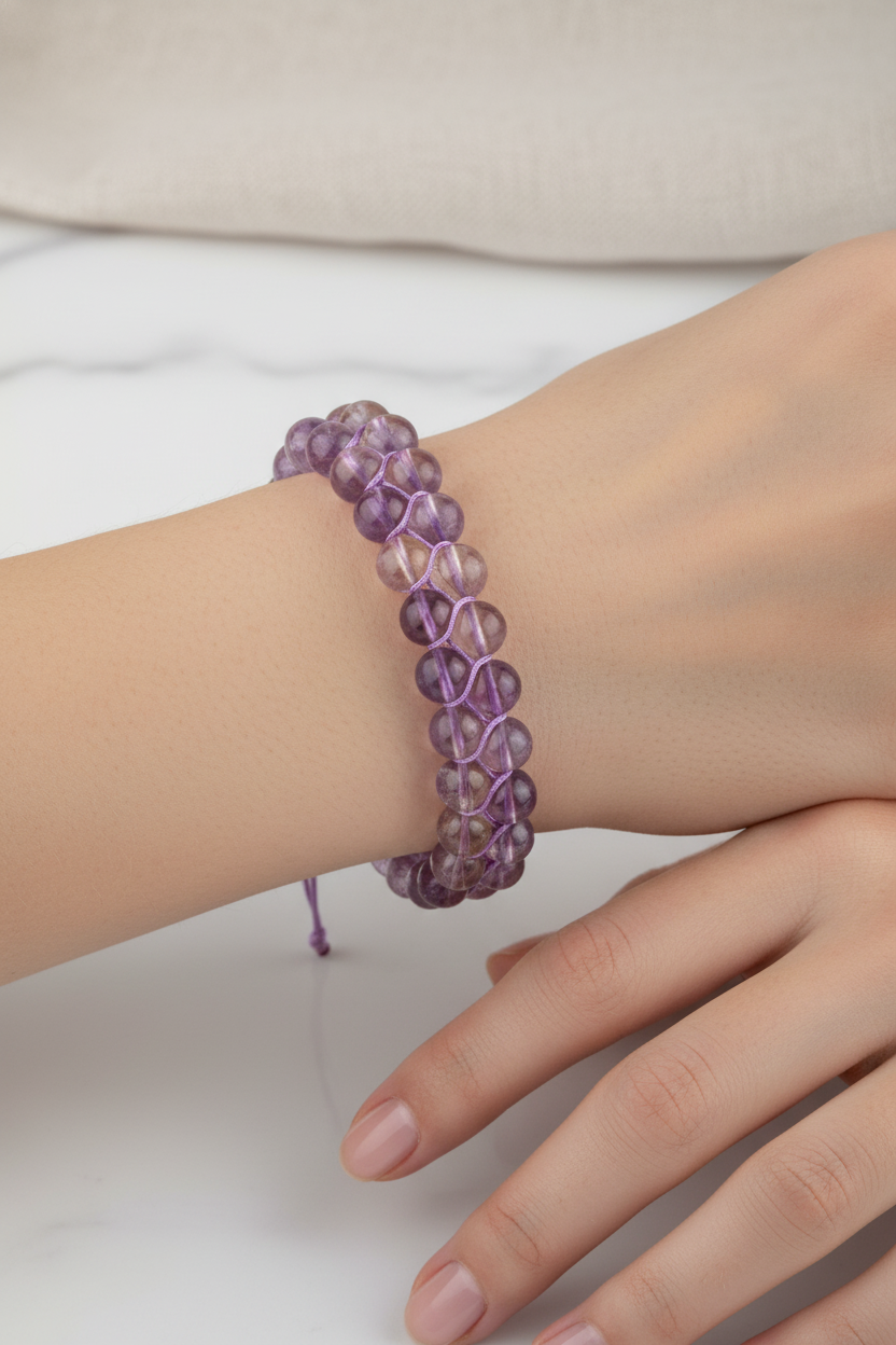 Ametrin 8mm Çift Sıra Makrome Doğal Taş Bileklik