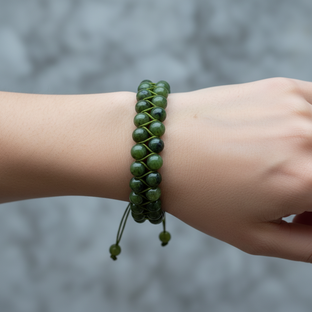 Yeşim 8mm Çift Sıra Makrome Doğal Taş Bileklik
