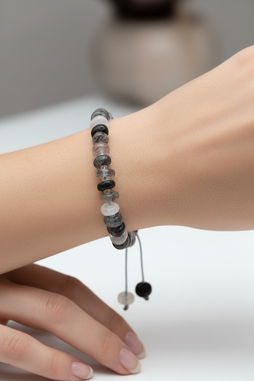 Sertifikalı Rutil Kuvars Doğal Taş Makrome Örme Bileklik – Şekilsiz Kesim | Pirtash | Özel Üretim