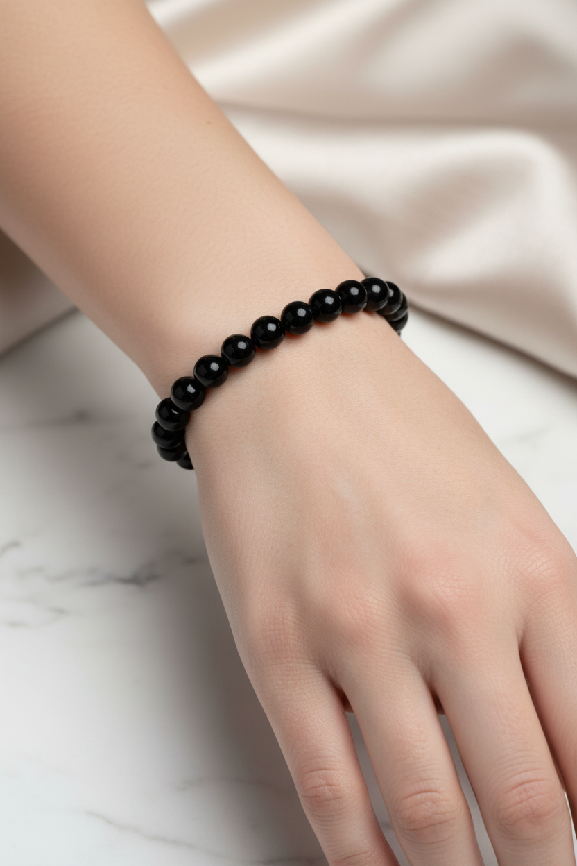 Siyah Turmalin 8mm Doğal Taş Bileklik