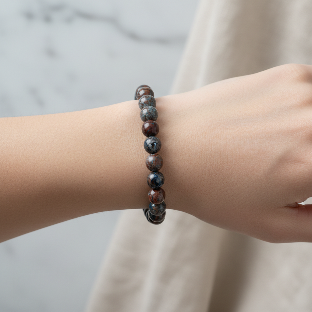 Azurit 6 mm Merdiven Kapama Doğal Taş Bileklik – El İşçiliği