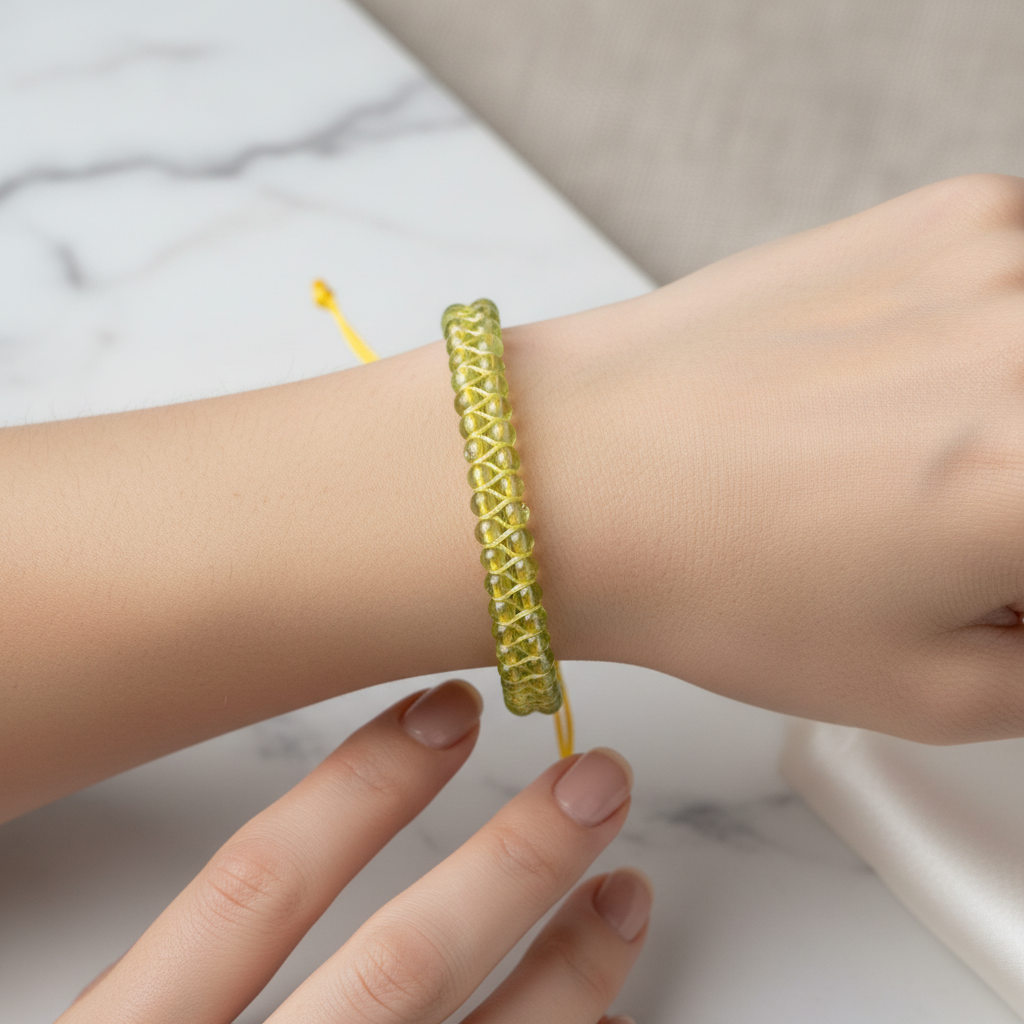 Zebercet 4mm Çift Sıra Doğal Taş Makrome Bileklik – El İşçiliği