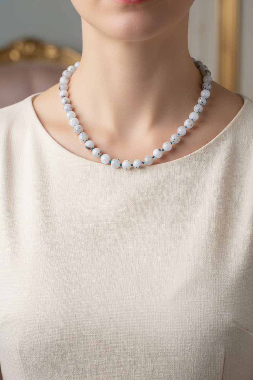 Mavi Akik Doğal Taş Kolye – 8 mm Düğümlü, Unisex Tasarım