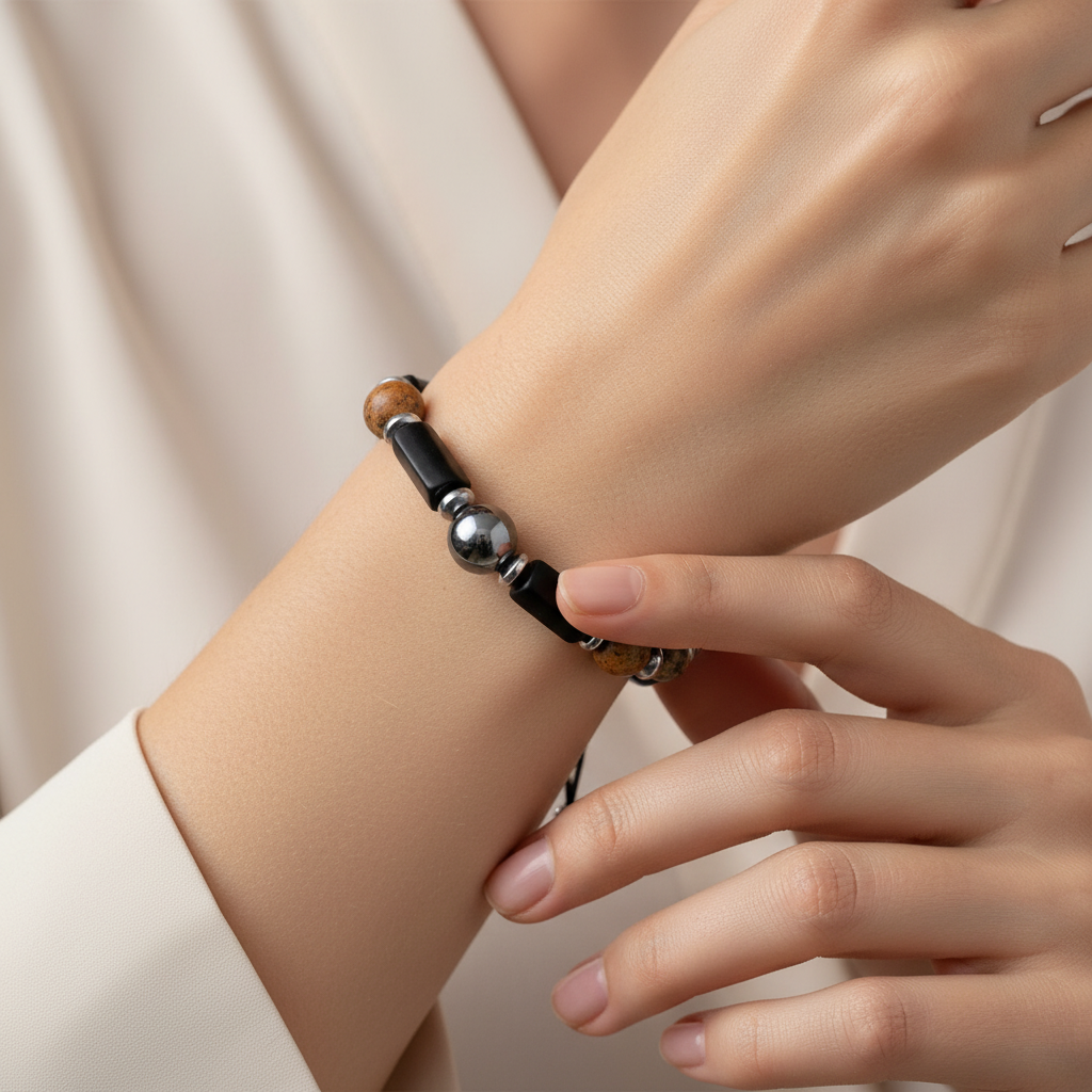 Şungit, Jasper, Hematit Doğal Taş Makrome Bileklik