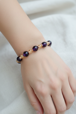 Ametist (10 mm Fasetli), Sitrin (6 mm) ve Hematit Doğal Taş Bileklik – Misinalı, Unisex Tasarım
