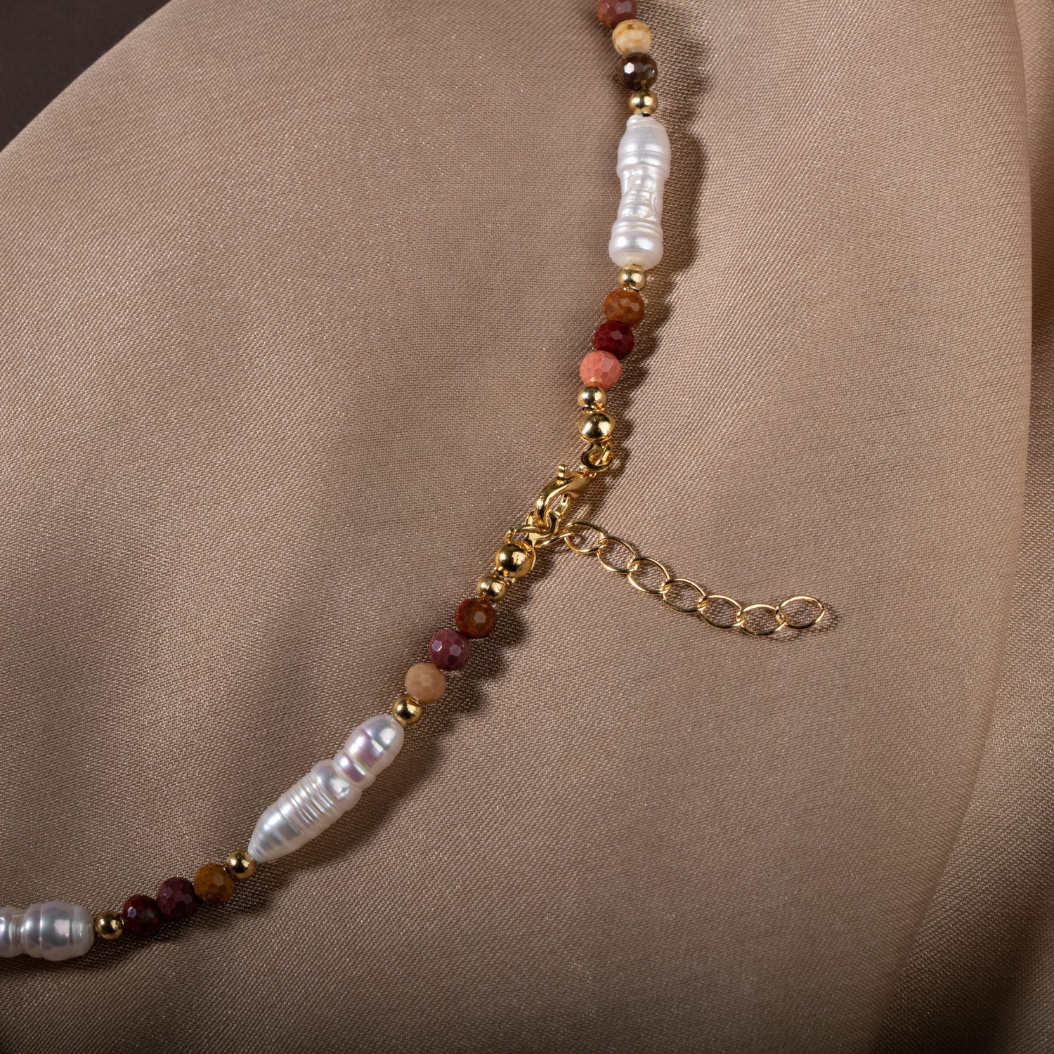 İnci-Jasper Doğal Taş Gümüş Kolye