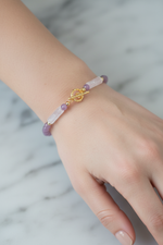 Yakut ve Pembe Kuvars Doğal Taş Bileklik – Altın Kaplama ve Gümüş Kapamalı, Unisex Şık Tasarım