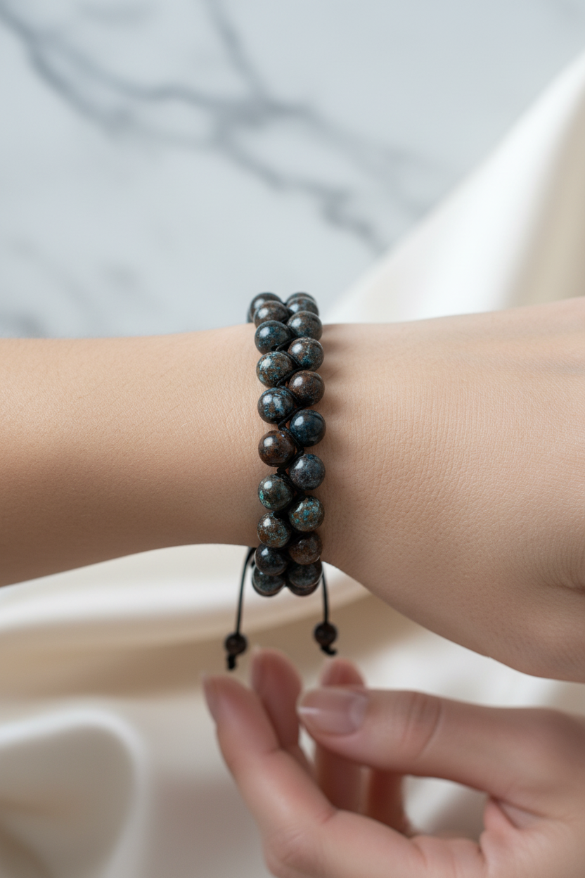 Azurit 8mm Çift Sıra Makrome Doğal Taş Bileklik