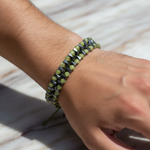 Zebercet & Hematit Doğal Taş Erkek Makrome Bileklik – Özel Tasarım