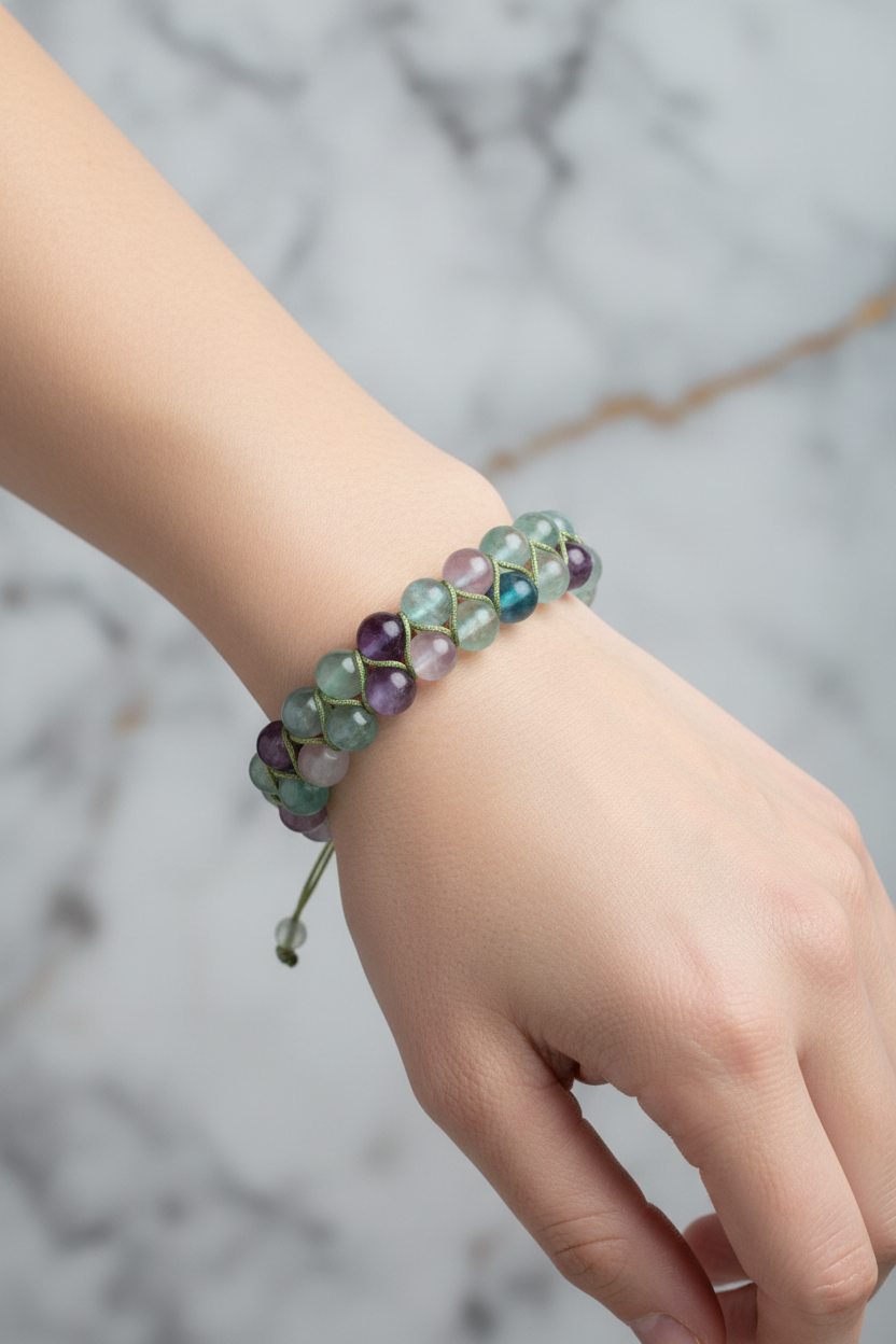 Yeşil Florit 8mm Çift Sıra Makrome Doğal Taş Bileklik