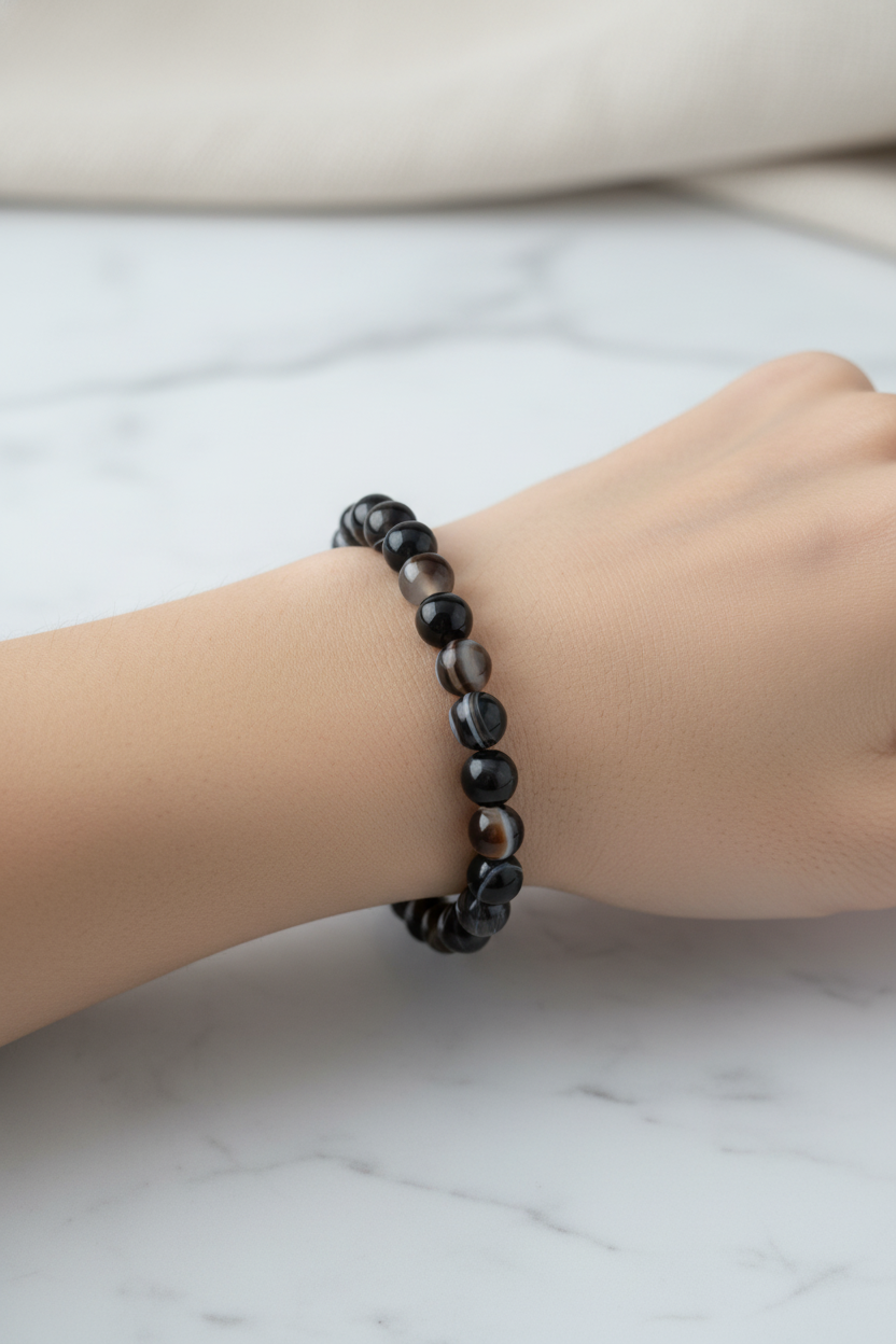 Siyah Göz Akik 8mm Doğal Taş Bileklik