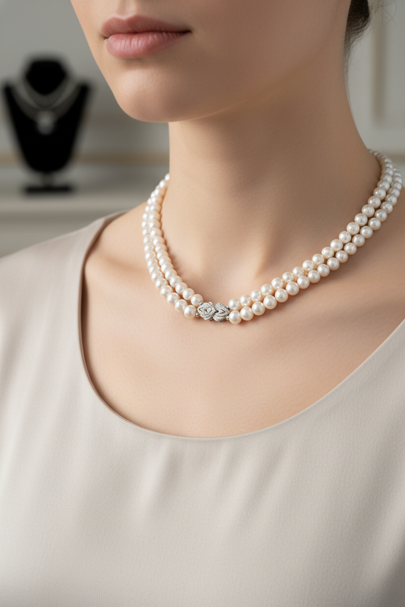 İnci Doğal Taş 925 Ayar Gümüş Kilit Detaylı Kolye – Özel Tasarım