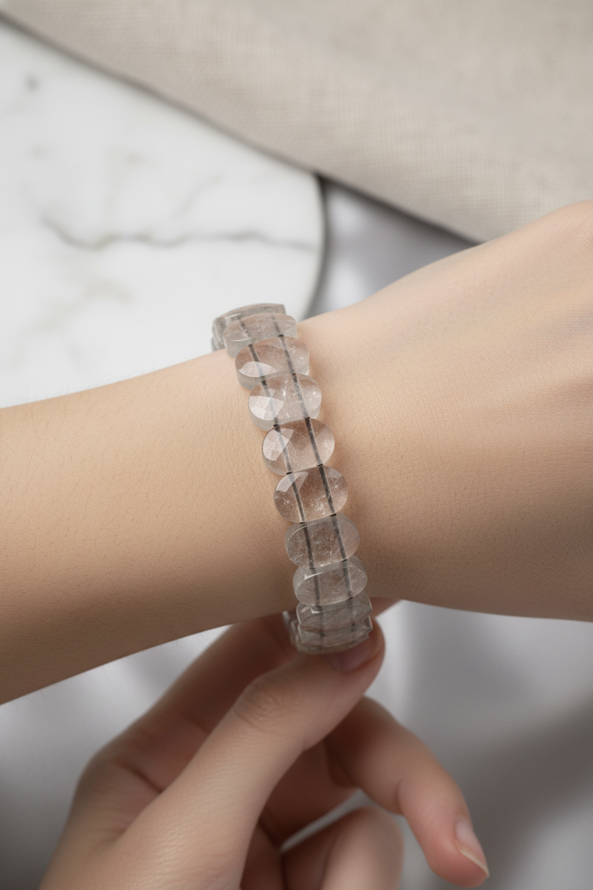 Bulutlu Kuvars Doğal Taş Geniş Kesim Bileklik