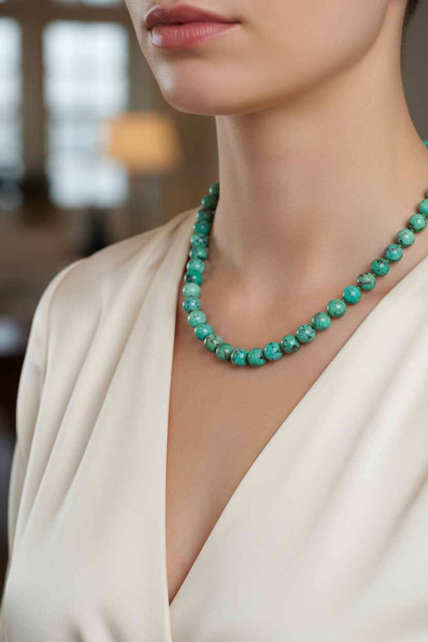 Krizokol Doğal Taş Kolye – 8 mm Düğümlü, Unisex Tasarım