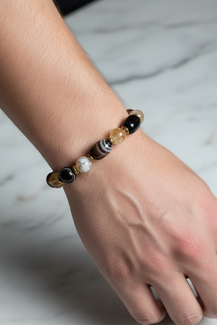 Göz Akik ve Sitrin Doğal Taş Bileklik – Unisex Şık Tasarım