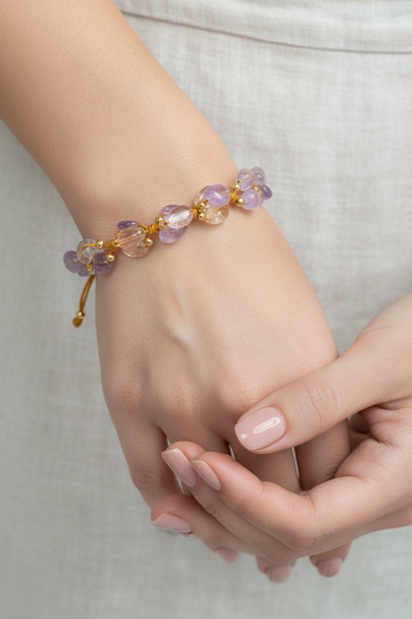 Sitrin & Ametrin Doğal Taş Merdiven Kapama Bileklik – Naturel Kesim & Ayarlanabilir Tasarım