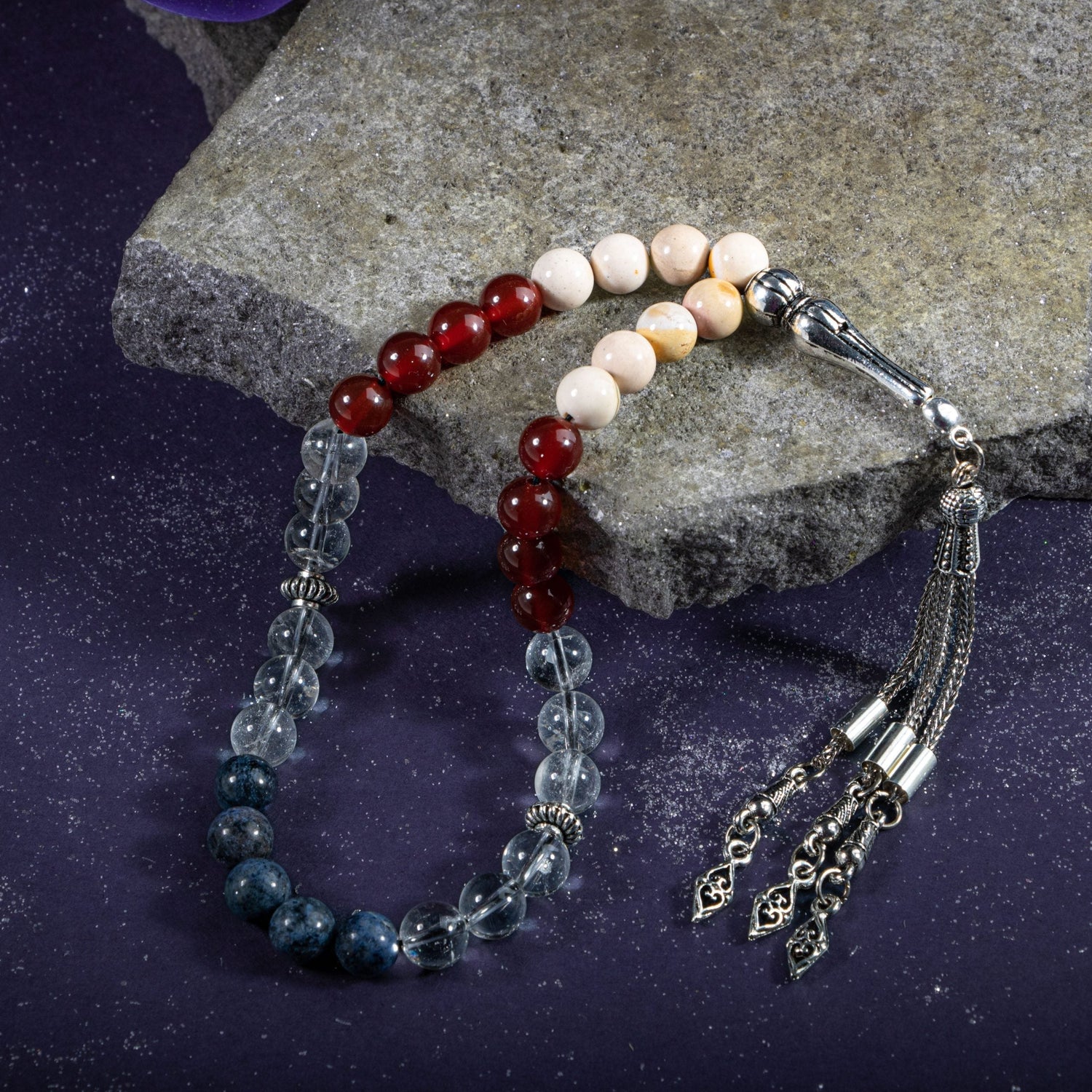 Oğlak Burcu Tesbih Dumortierit, Jasper, Kırmızı Akik, Kristal Kuvars