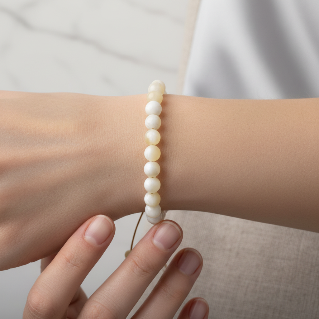 Aragonit 8 mm Merdiven Kapama Doğal Taş Bileklik – El İşçiliği