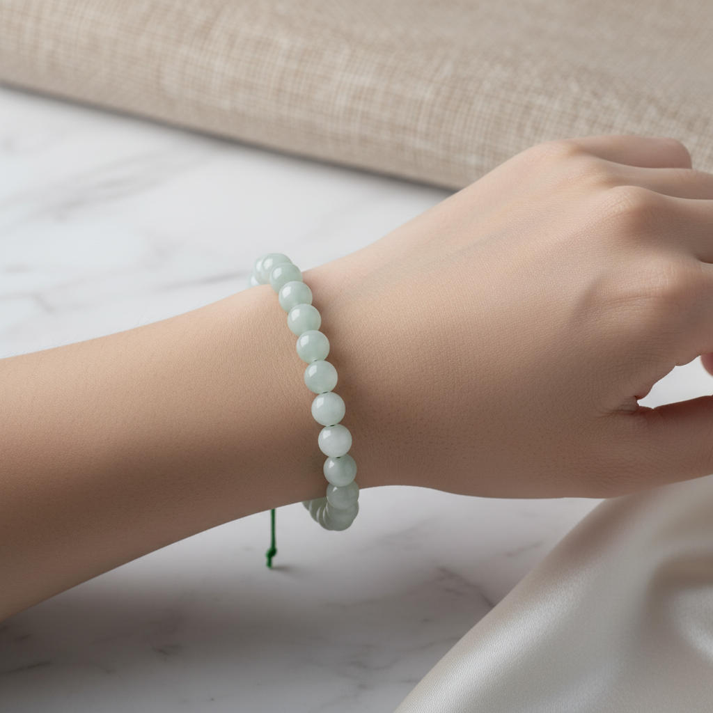 Yeşil Larimar 8 mm Merdiven Kapama Doğal Taş Bileklik – El İşçiliği