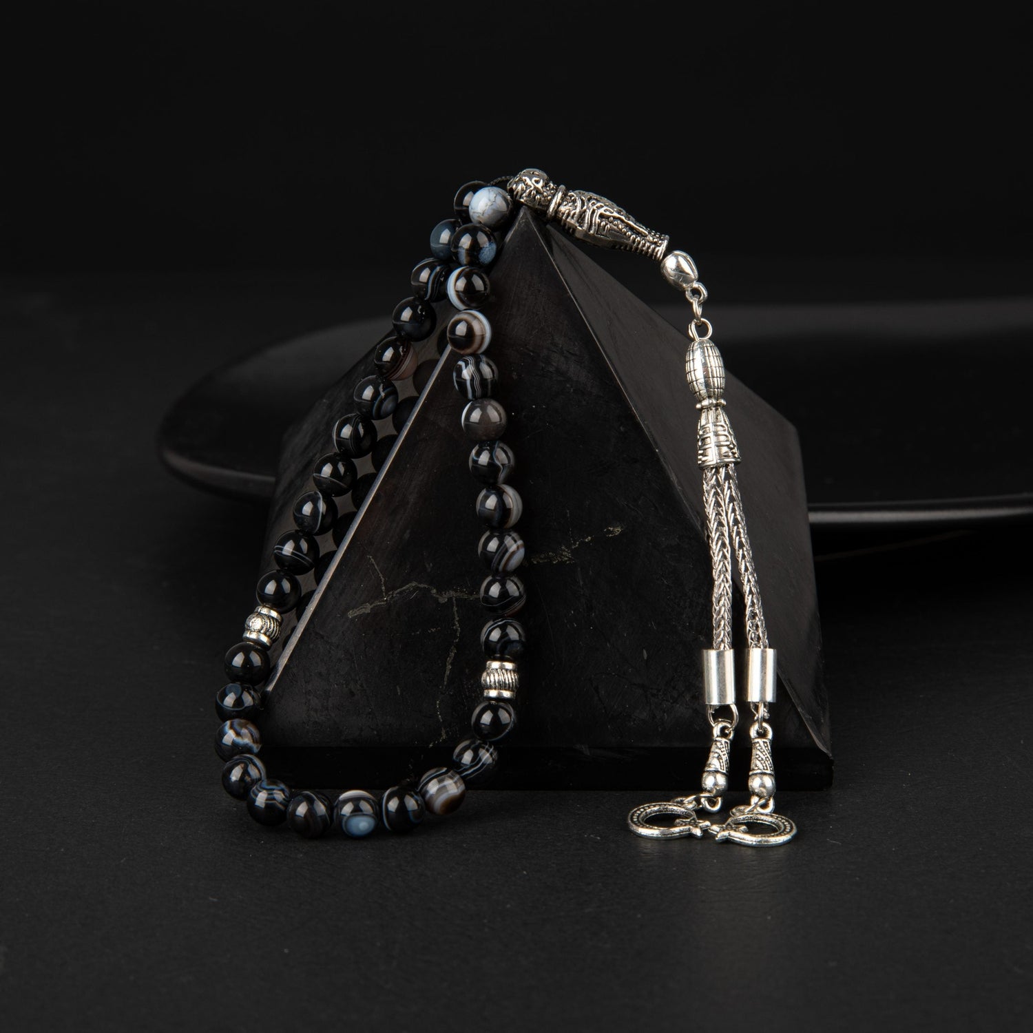 Siyah Göz Akik Doğal Taş Tesbih 33lük - 6mm