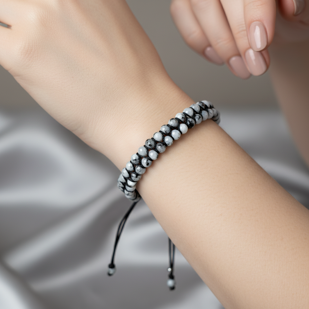 Ay Taşı 3-4 mm Çift Sıra Doğal Taş Bileklik – Unisex El İşçiliği