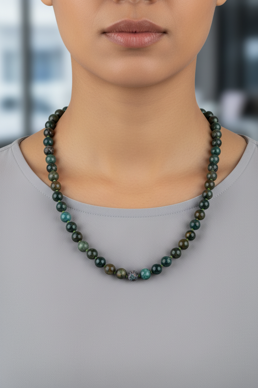 Kan Taşı Doğal Taş Kolye – 8 mm Düğümlü, Unisex Tasarım