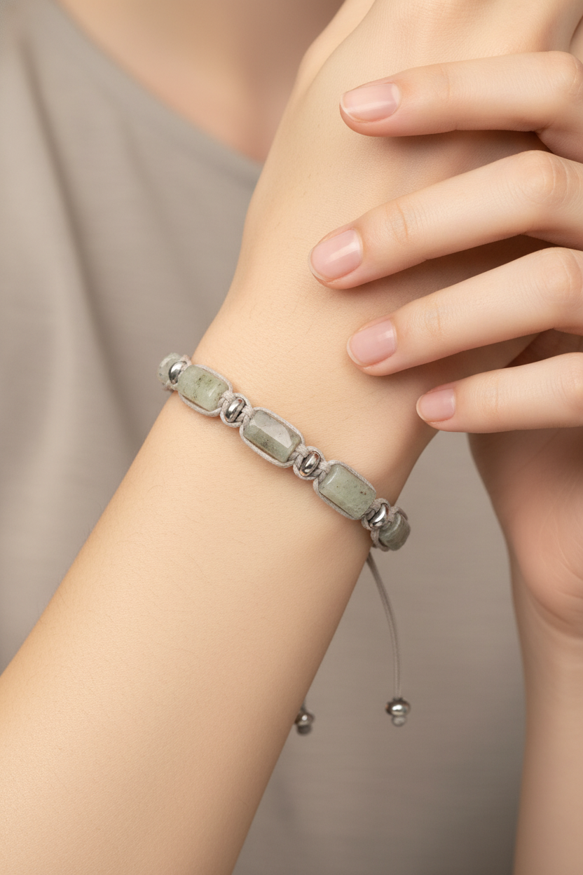 Sertifikalı Labradorit & Hematit Doğal Taş Silindir Kesim Makrome Bileklik | Pirtash | Özel Üretim