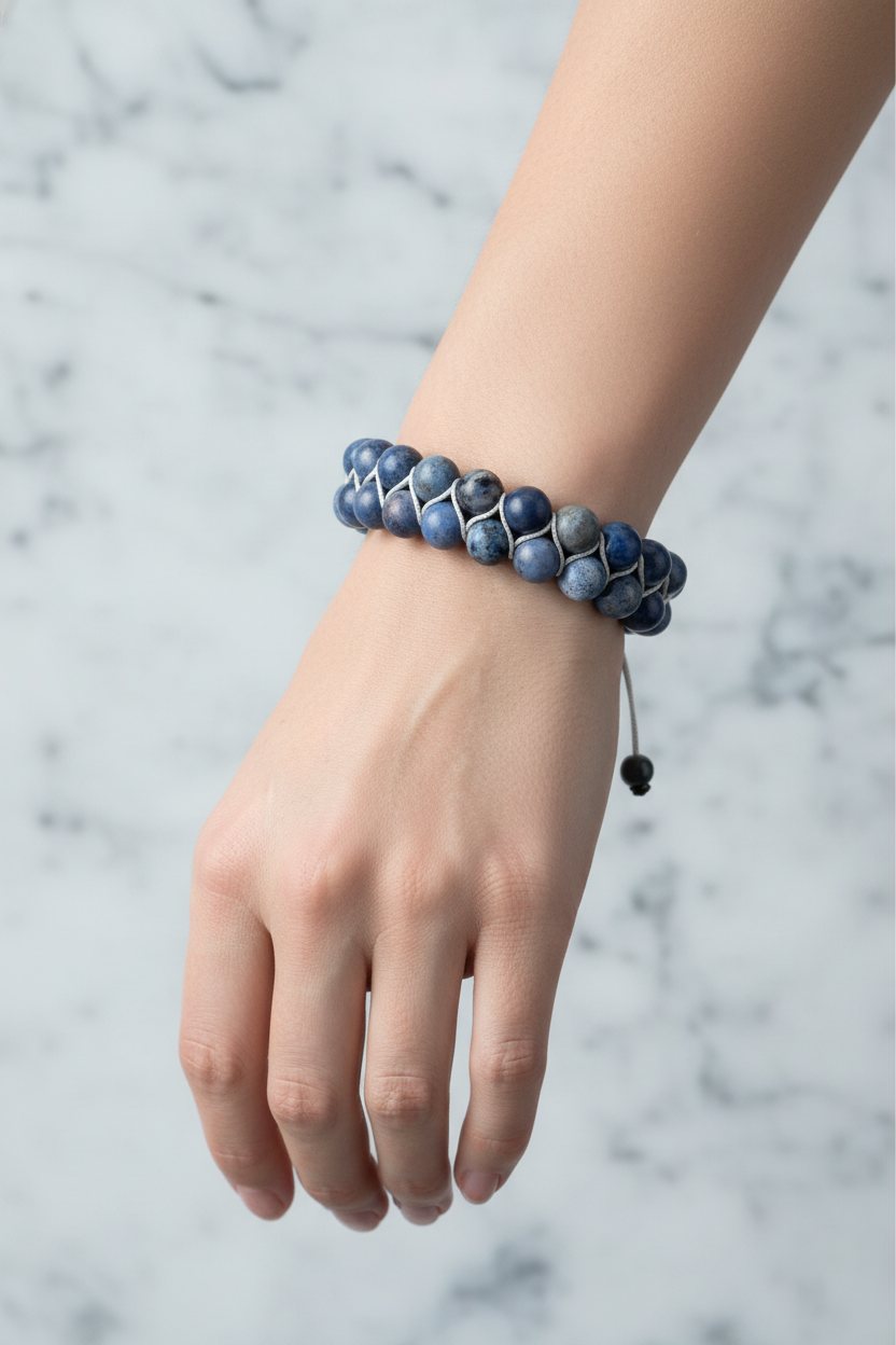 Sodalit 8mm Çift Sıra Makrome Doğal Taş Bileklik