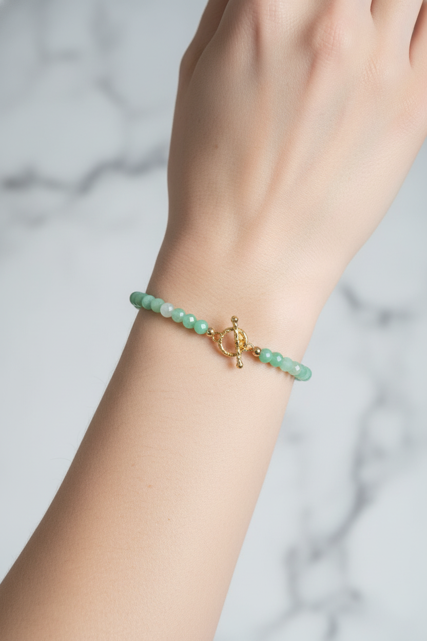 Amazonit Fasetli Doğal Taş Bileklik – Altın Kaplama Detaylı, Unisex Şık Tasarım