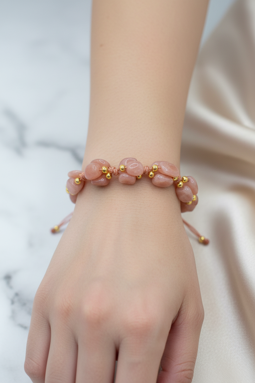 Güneş Taşı Doğal Taş Merdiven Kapama Bileklik – Naturel Kesim & Ayarlanabilir Tasarım