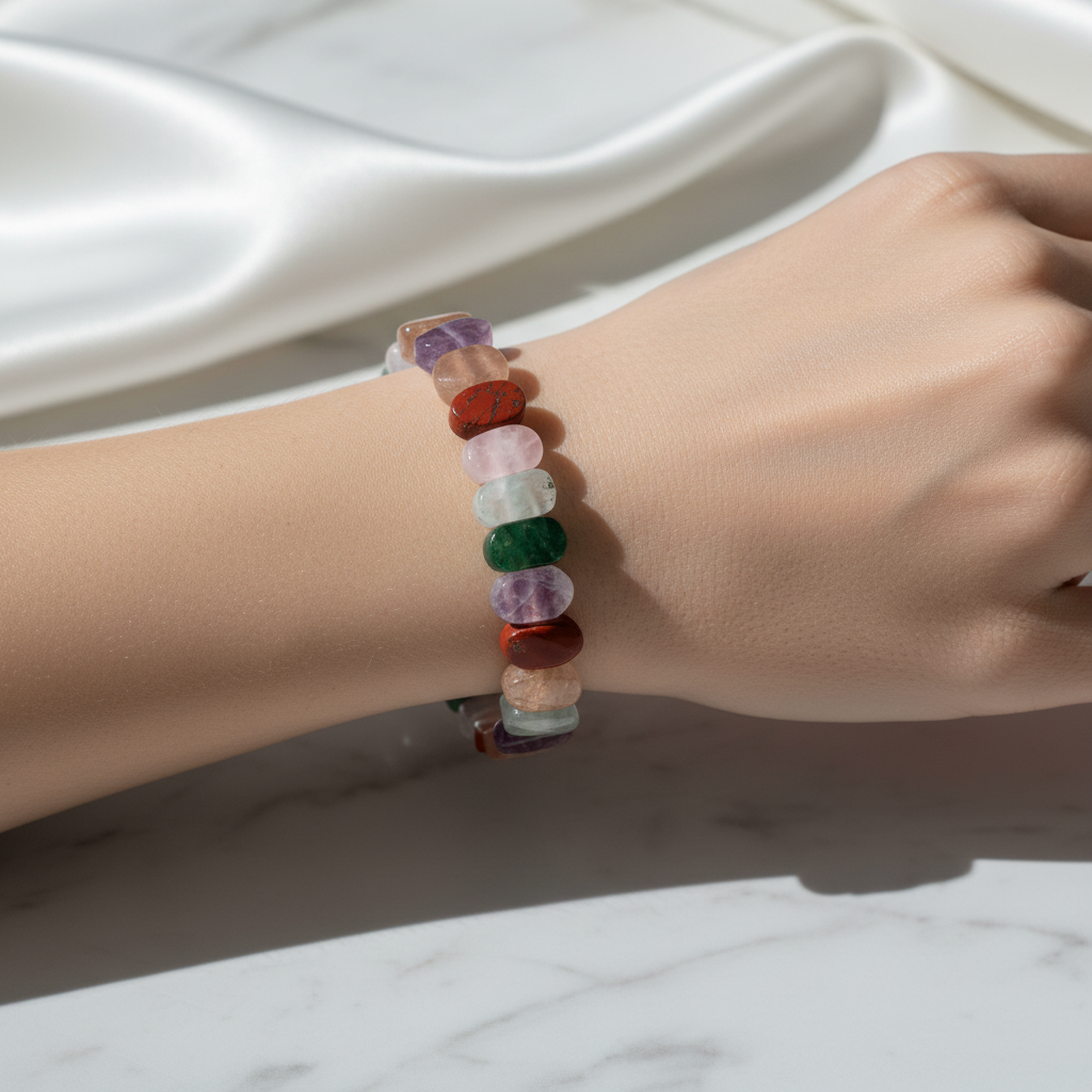 Koç Burcu Doğal Taş Bileklik – Akuamarin, Ametist, Güneş Taşı, Jasper, Pembe Kuvars & Aventurin