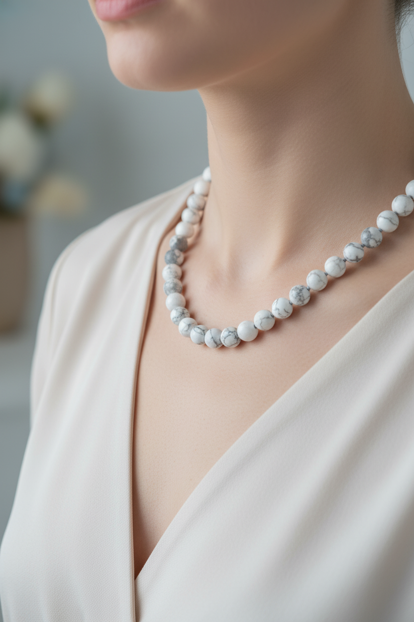 Havlit Doğal Taş Kolye – 8 mm Düğümlü, Unisex Tasarım